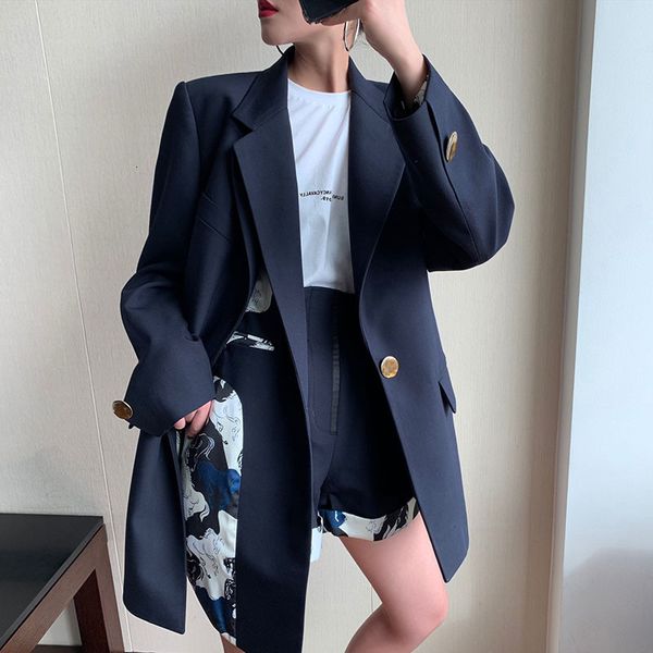 

ewq] 2019 spring new loose printed lapel suit jacket wide leg all-match shorts suit fashion trend women's two-piece qf1015, White