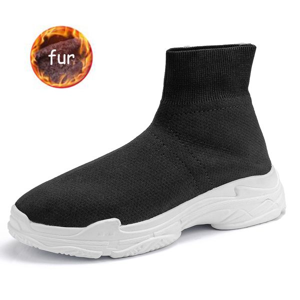

2020 winter shoes men running shoes with fur keep warm comfortable high add cotton women sneakers couples sock sports