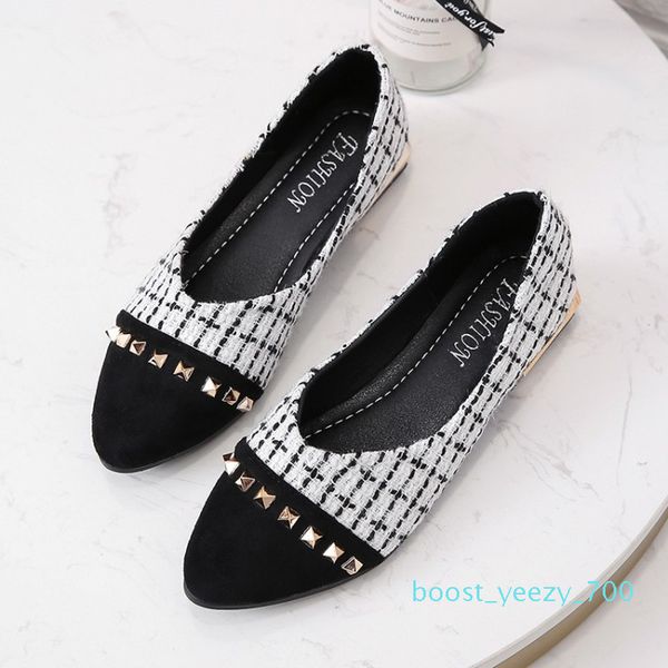 

2020 spring ballet flats sweet plaid loafers slip on fabric shoes comfort women flat shoes pointed toe moccasins j15-69 b700, Black