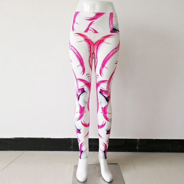 

2019 new gym women sports trainning yoga pants fitness tight high waist rose red color print leggings pantalones sexy, White;red