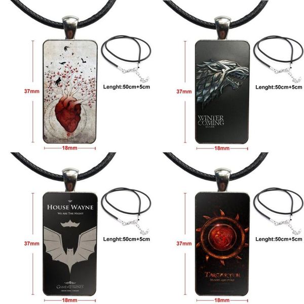 

jon snow games of thrones house stark for women fashion jewelry design fashion vintage glass women rectangle necklace pendants, Silver