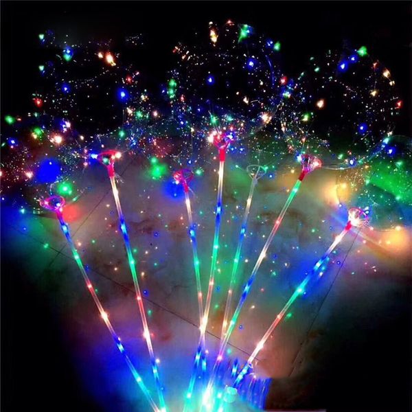 

led flashing balloon transparent luminous lighting bobo ball balloons with 70cm pole 3m string balloon xmas wedding party decorations dhl