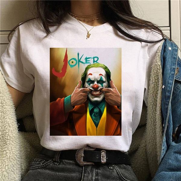 

joker clown pattern printed t-shirt women's classic all-match dress dress white women's short sleeve top