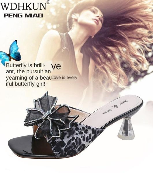 

wdhkun 2020 transparent bow summer sandals slipper women high heel shoes female casual flower slipper slides women shoes, Black