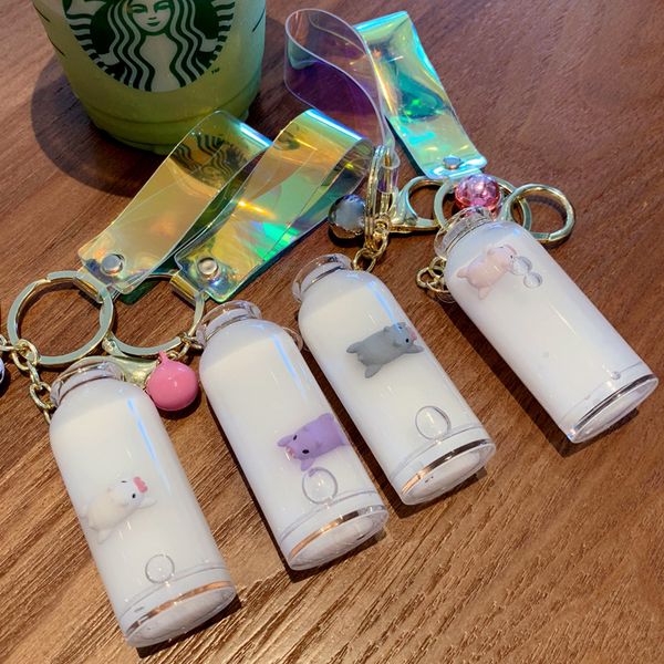 

floating milk pig liquid pendant keychain chain quicksand drift bottle into oil piggy bag pendant, Silver