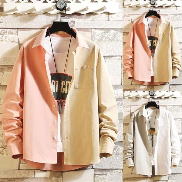 

fashion new style men's shirt autumn winter casual loose patchwork lapel long sleeve shirts, White;black