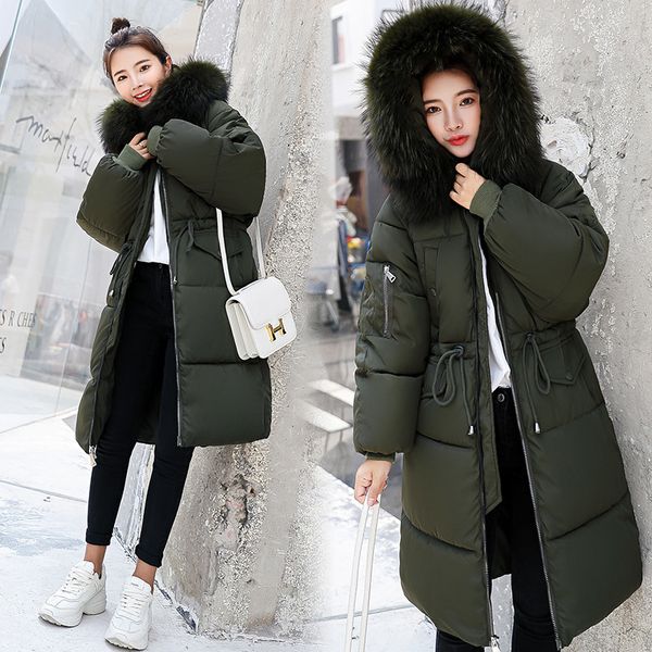 

2019 faux fur parkas women down jacket plus size womens parkas thicken outerwear hooded winter coat female jacket cotton padded, Black
