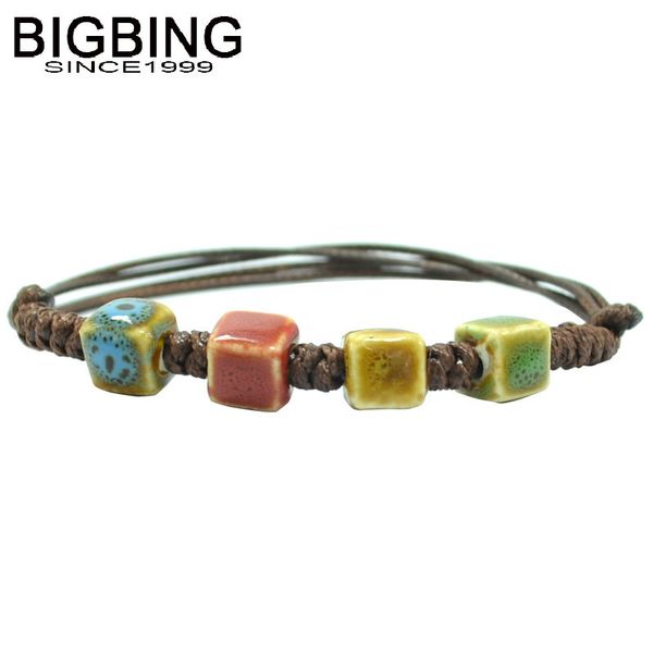 

bigbing jewelry fashion 4 colors square ceramic beads handmade adjustable bracelet fashion jewelry bracelet a096, Golden;silver