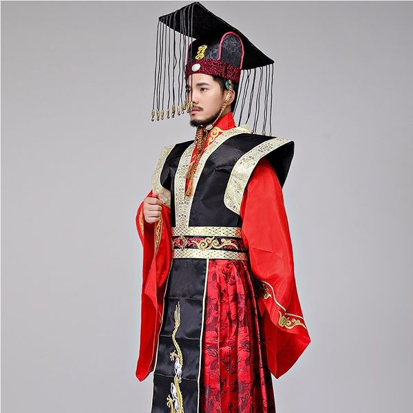 

male emperor costume the qin dynasty imperial red dress wedding gown chinese ancient hanfu film tv cosplay apparel, Black;red