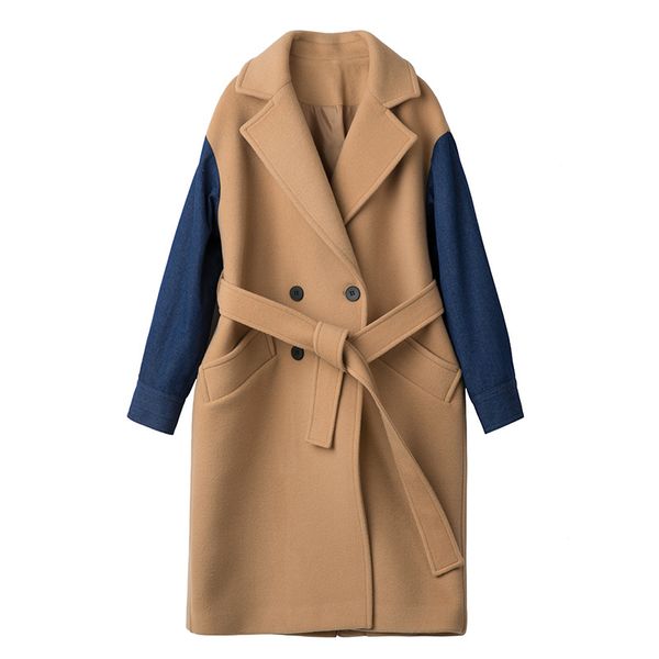 

women's handmade double-breasted double-faced wool coat loose cashmere coat long sheep, Black