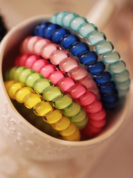 

1000pcs/lot telephone wire cord gum hair tie 6.5cm girls elastic hair band ring rope candy color bracelet stretchy scrunchy, Slivery;white