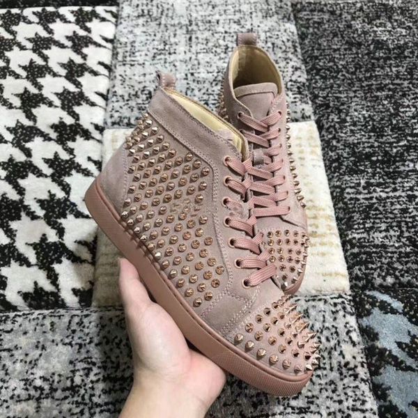 

sales promotion plus size eu35-47 high spikes red bottom sneakers shoes men women suede leather fashion wedding casual walking footwear, Black