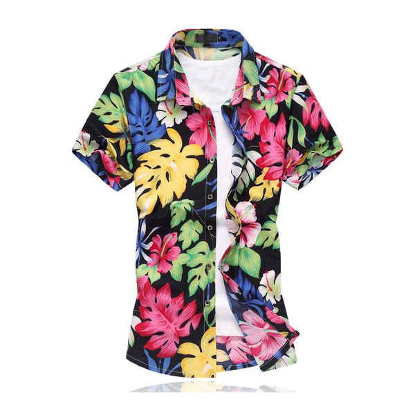 

wholesale-2016 men hawaiian shirt men floral shirts short sleeve hc vestir mercerized cotton plus size, White;black
