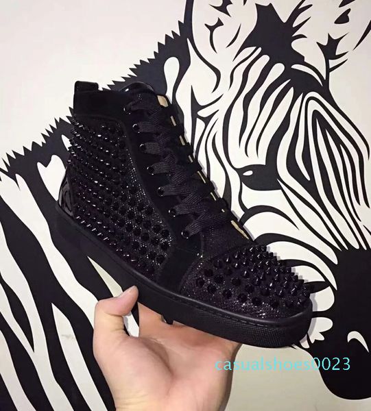 

designers shoe red bottom luxury shoes fashion brand studded spikes flat luxury shoes brand fashion luxury designer sneakers with box qa23, Black
