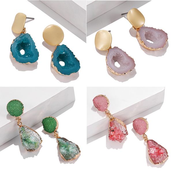 

unique design resin natural stone earrings irregular hollow retro bohemian ethnic statement earrings female anniversary jewelry, Silver