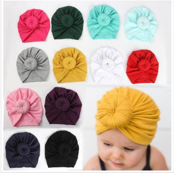 Cappello da bambino a ciambella Cappello da neonato in cotone elastico per neonato Cappellino da turbante per neonato multicolore Fascia per capelli GB1562