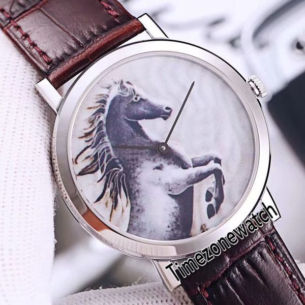 Yeni Altiplano Ultra ince Çelik Kasa G0A38572 Cal.1400 Mekanik El sarma ERKEK KOL White Horse Totem Çevirme Deri Kayış Timezonewatch