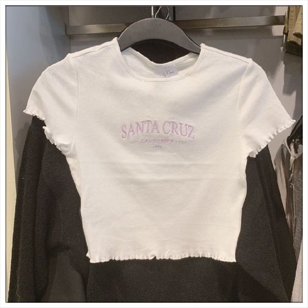

hm8mz purple embroidery letter pattern short-sleeved t-shirt short skirt t-shirt skirt women's short 0850426 high waist bm style top, White