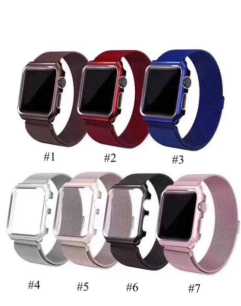 

Full coverage watch ca e with magnetic metal band black ilver red pink with opp bag for apple watch 38mm 40mm 42mm 44mm 20pc