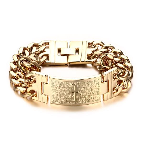 

granny chic men's 316l stainless steel jewelry silver/ gold color double hand chain bracelet for male, Black