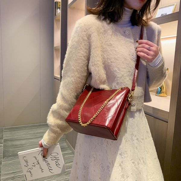 

women fashion casual lattice crossbody handbags delicate pu leather large capacity durable shoulder messenger chain bags