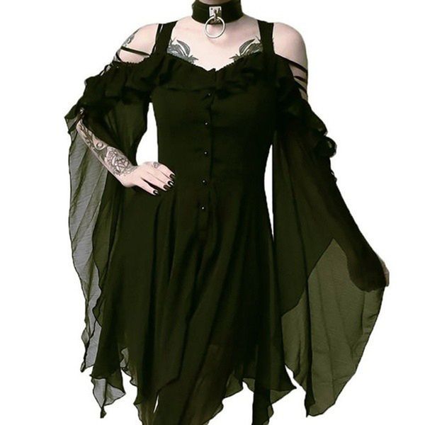 

women dress ladies evening sling sundress party cold shoulder stylish irregular, Black;gray