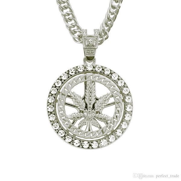 

wholesale hip hop designer necklace maple leaf mens necklace rotatable luxury necklaces environmental protection plated sale, Silver