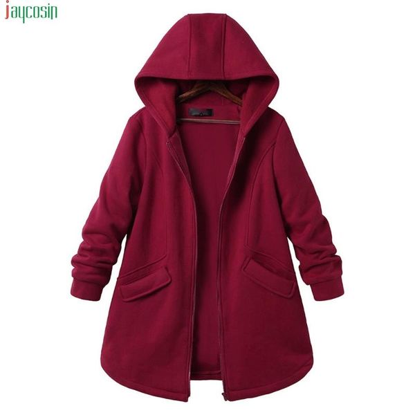 

jaycosin women's jacket female coats and jackets women plus size long sleeve casual pure color hooded pockets coats women 2019, Black;brown