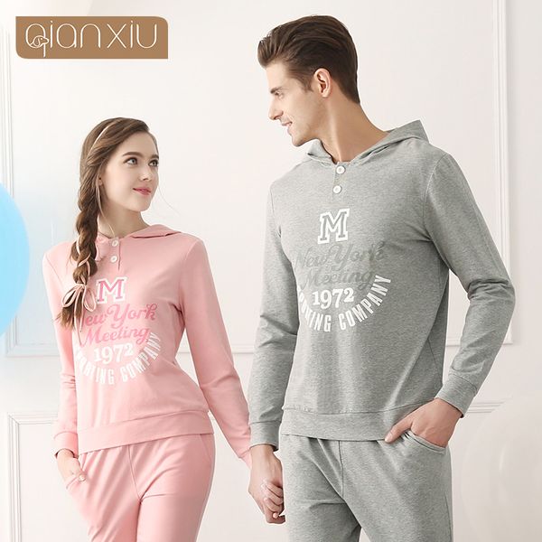 

men's sleepwear qianxiu clothing active pijama hombre lounge wear hoodeed pajama sets, Black;brown