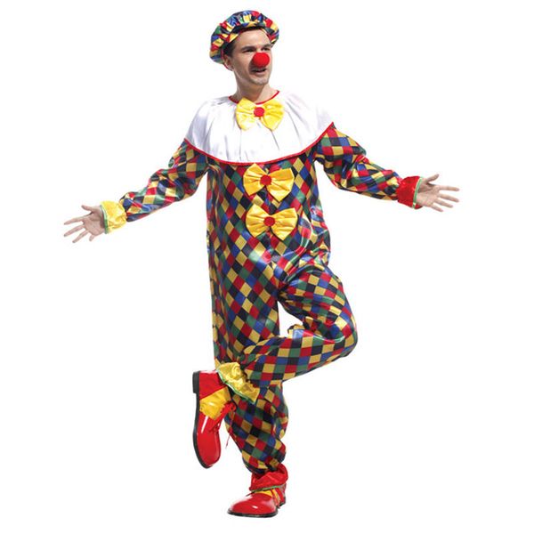 

men rhombus plaid circus clown costumes halloween purim party carnival masquerade mardi gras cosplay outfit, Black;red