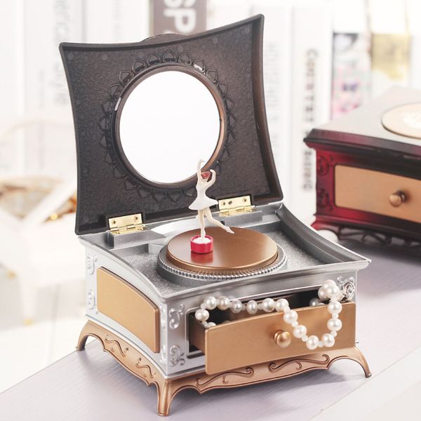 

dressing table music box ballet spinning girl jewelry storage box with makeup mirror valentine's day gift couple birthday gift