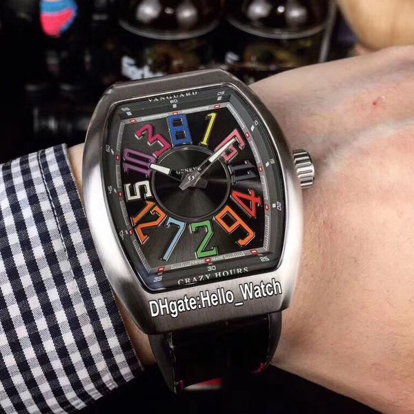 

new models vanguard men's collection v 45 ch br crazy hours black dial automatic mens watch steel case leather strap watches hello_watc, Slivery;brown