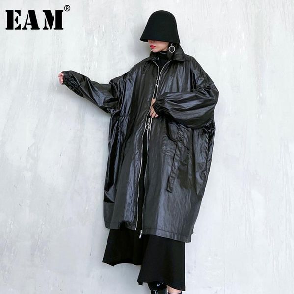 

eam] women black oversized long big size trench new lapel long sleeve loose fit windbreaker fashion tide spring 2020 1r468, Tan;black