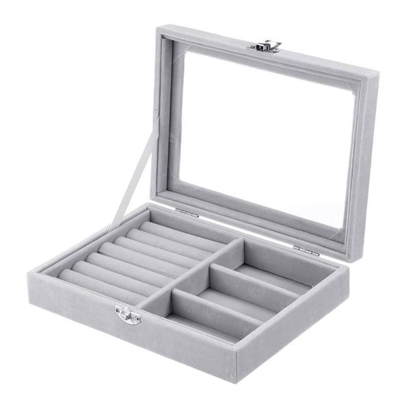 2019 2 In 1 Jewelry Display Velvet Gray Carrying Case With Cover