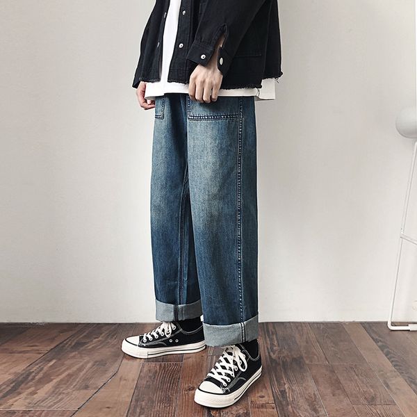 

men's jeans 2019 autumn and winter new straight straight wild color jeans young people personality fashion trend men's clothing, Blue