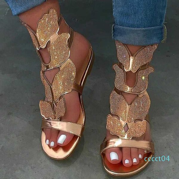 

summer gladiator women sandals platform flat peep toe crystal wings 2020 fashion rome party female ladies shoes zapatos de mujer ct4, Black
