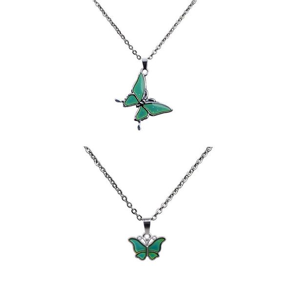 

2 pieces butterfly pendant color change emotion mood pendant necklace, Silver
