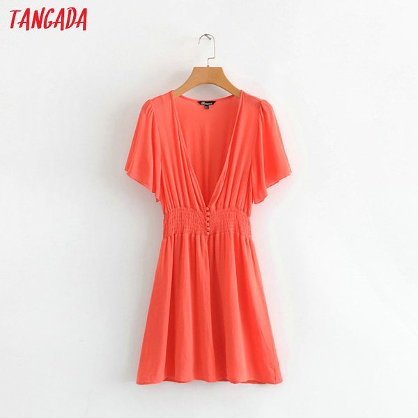 

tangada summer women dresses short sleeve deep v neck stretch waist fashion pleated mini dress vestidos feminina tl47, Black;gray
