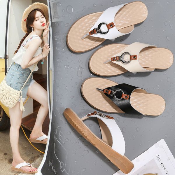 

flip flops women wear 2020 summer new wild fashion flat bottom non-slip ladies sandals woman slippers femmes sandales slipper, Black