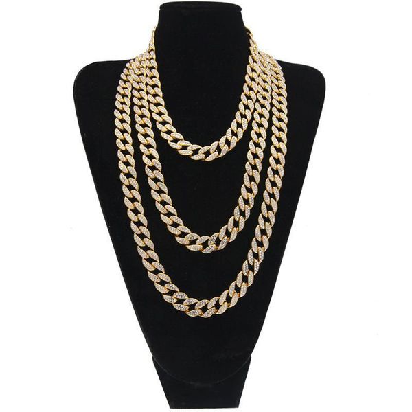 

iced out bling rhinestone crystal gold finish miami cuban link chain men and women hip hop charm necklace jewelry, Silver