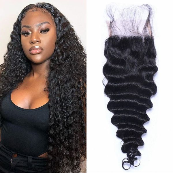 

4x4 lace closure deep wave human hair closures with baby hair 8-20 inches mongolian virgin hair extensions, Black;brown