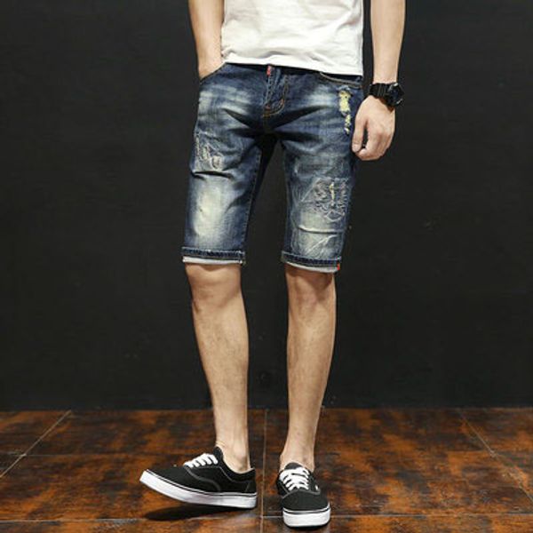 

denim shorts men's five pants elastic youth slim casual summer loose pants men's breeches, White;black