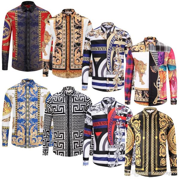 

модельер повседневный medusa black gold mixed color print тонкий fit рубашки одежда оптом 10 шт бесплатная доставка dhl, White;black