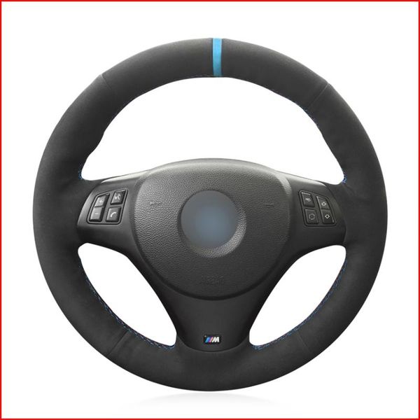 

black suede genunie leather hand sew car steering wheel cover for m sport m3 e90 e91 e92 e93 e87 e81 e82 e88 x1 e84 kit