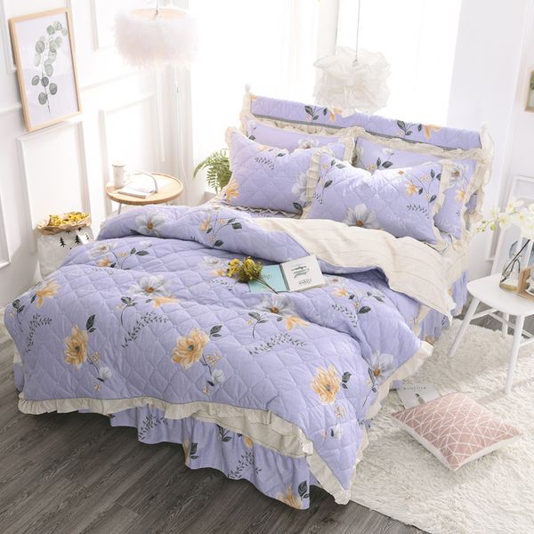 Purple Green Quitled Cotton Bedspread Set Korean Bedding Set Twin