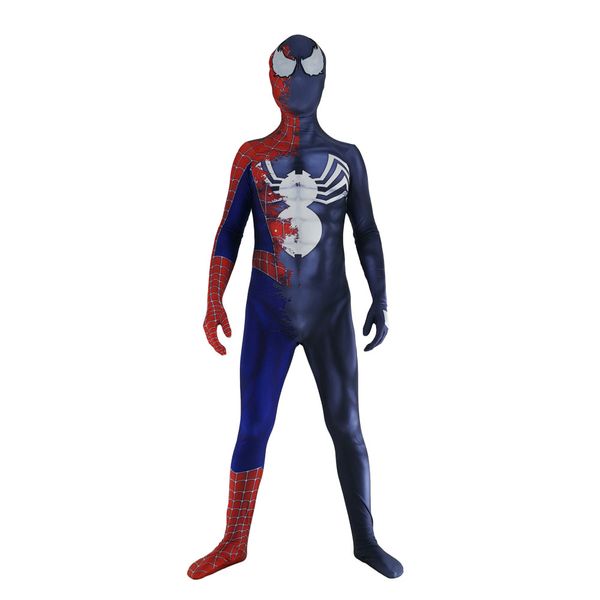 

kids symbioted venom the amazing spider cosplay costume halloween superhero spiderman lycar zentai bodysuit jumpsuit, Black;red