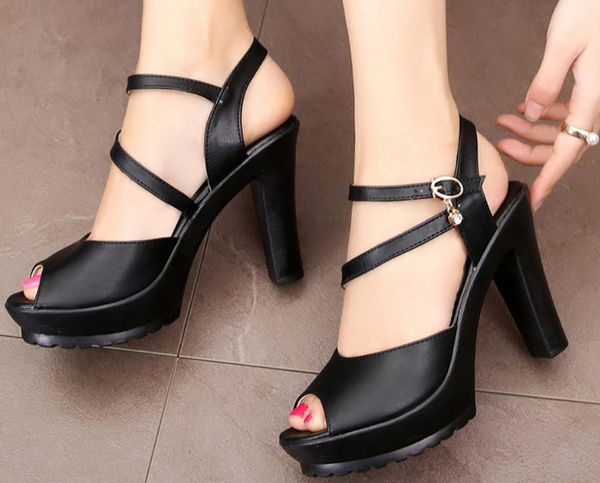 

2019 women's sandals in summer with new style high heel coarse heel waterproof table @73, Black