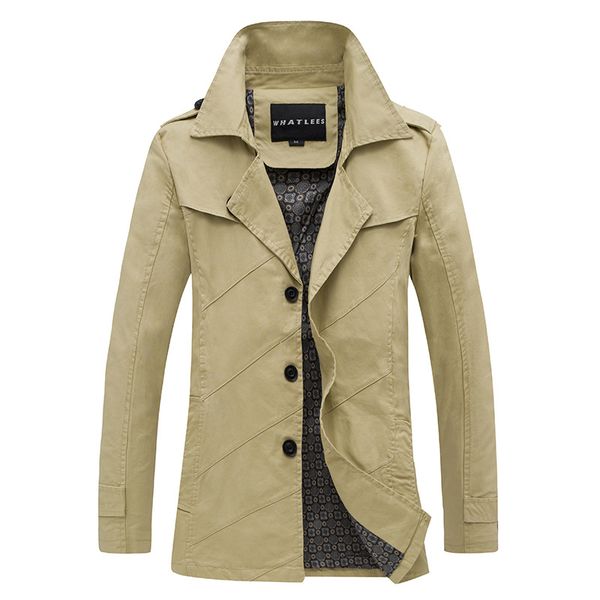 

autumn and winter new men's single breasted jacket lapel personality twill jacket water, Tan;black