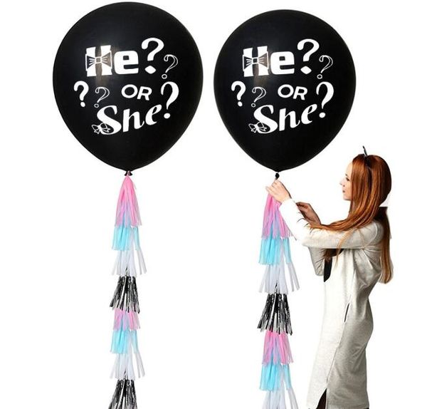 

36 дюймов пол раскрыть воздушный шар он или она письмо латексный шар с конфетти день рождения воздушные шары для душа ребенка партии