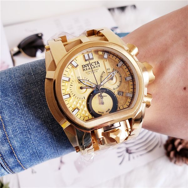 

Invicta model 20112 re erve jt bolt zeu magnum wi chronograph quartz 52mm watch 18kt gold tainle teel trap men watch